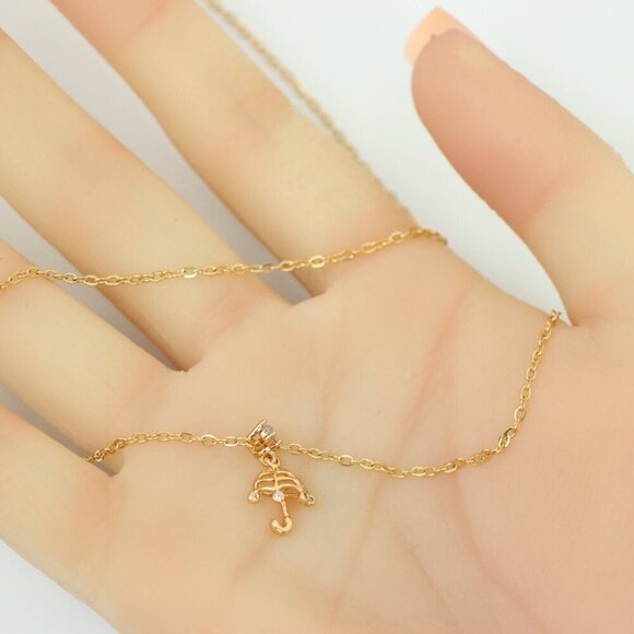 "Delicate Rose Gold Plated Necklace with Umbrella Charm,  XPNL0147 - Picture 8 of 13